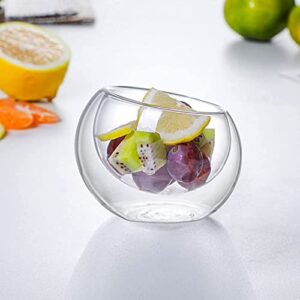 AEFPOYMXU Clear Dessert Cups Glass Set of 2 Crystal Ice Cream Trifle Bowl Double Clear Glass Fruit Parfait for Appetizers, Condiments and Cocktails Dip Bar Snack Dish（300ML）