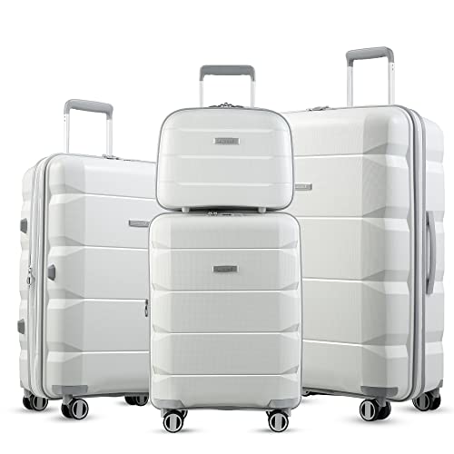 LUGGEX White Luggage Sets 3 Piece for Women - Expandable Carry on Luggage Set with Spinner Wheels - Lightweight Fashion Travel Companion