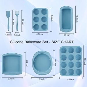 Hansanti 7in1 Silicone Bakeware Baking Set, Kitchen Bake Pans Molds Tray for Oven with BPA Free Round/Square Cake Pan, Loaf Pan, Muffin Pan for Bread Pizza Cheesecake Cupcake Pie Desserts