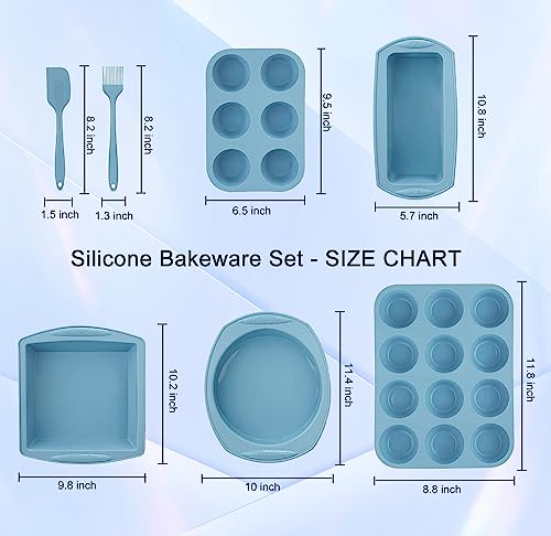 Hansanti 7in1 Silicone Bakeware Baking Set, Kitchen Bake Pans Molds Tray for Oven with BPA Free Round/Square Cake Pan, Loaf Pan, Muffin Pan for Bread Pizza Cheesecake Cupcake Pie Desserts