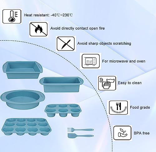 Hansanti 7in1 Silicone Bakeware Baking Set, Kitchen Bake Pans Molds Tray for Oven with BPA Free Round/Square Cake Pan, Loaf Pan, Muffin Pan for Bread Pizza Cheesecake Cupcake Pie Desserts