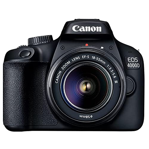 Canon EOS 4000D (Rebel T100) DSLR Camera w/EF-S 18-55mm F/3.5-5.6 Zoom Lens + 64GB Memory + Back Pack Case + Tripod, Lenses, Filters, & More (28pc Bundle)