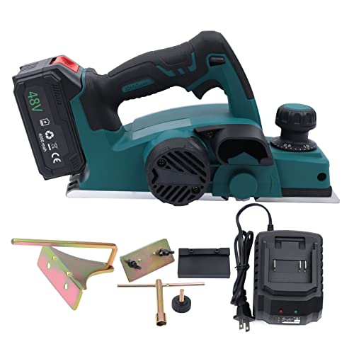 Electric Planer, 15000Rpm 3-1/4-Inch Wood Planer, Li-ion Battery and Charger, Adjustable Planing Depth Power Planer for Woodworking Chamfer Home DIY