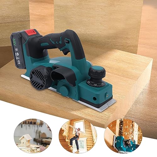 Electric Planer, 15000Rpm 3-1/4-Inch Wood Planer, Li-ion Battery and Charger, Adjustable Planing Depth Power Planer for Woodworking Chamfer Home DIY