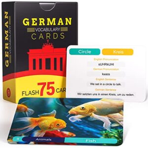 german vocabulary flash cards - 75 beginner vocab with pictures - memory & sight words - travel & quick reference - educational language learning game play - kids, grade school, classroom, homeschool