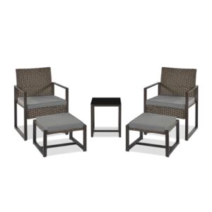 yiyan 5 pcs wicker patio conversation set,outdoor rattan wicker sofas with table,outdoor furniture set with soft cushions & comfortable footrest for poolside courtyard balcony(gray)