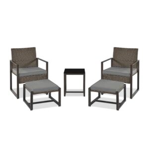 YIYAN 5 PCS Wicker Patio Conversation Set,Outdoor Rattan Wicker Sofas with Table,Outdoor Furniture Set with Soft Cushions & Comfortable footrest for Poolside Courtyard Balcony(Gray)