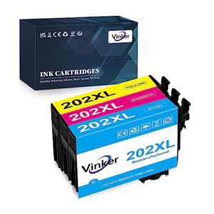 vinker 202xl remanufactured ink cartridge replacement for epson 202 ink cartridges color only t202 for expression home xp-5100 workforce wf-2860 printer (1 cyan, 1 magenta, 1 yellow)
