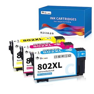 oinkwere remanufactured 802xl ink cartridge replacement for epson 802 ink cartridges t802xl t802 to use with workforce pro wf-4740 wf-4730 wf-4720 wf-4734 ec-4020 ec-4030 printer (3 pack, c/m/y)