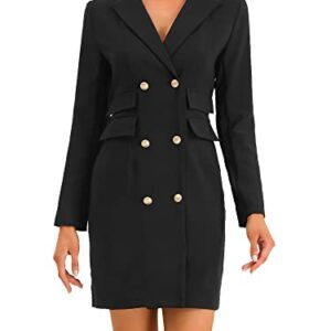 Allegra K Women's Elegant Blazer Office Work Dress with Pockets Small Black