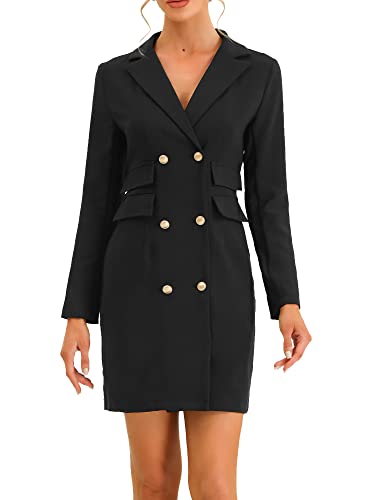 Allegra K Women's Elegant Blazer Office Work Dress with Pockets Small Black