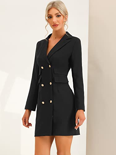 Allegra K Women's Elegant Blazer Office Work Dress with Pockets Small Black