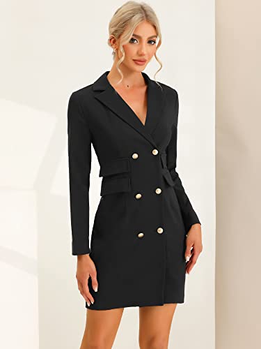 Allegra K Women's Elegant Blazer Office Work Dress with Pockets Small Black