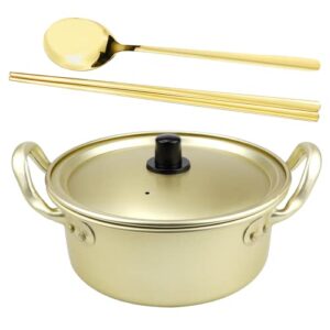 lnq luniqi korean ramen cooking pot with spoon chopsticks, alluminum shin ramyun pot with handles fast heating instant noodles cooking pot for soup, curry, pasta and stew （6.3in，gold）