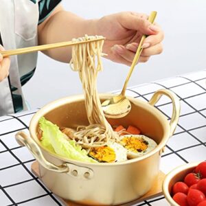 LNQ LUNIQI Korean Ramen Cooking Pot with Spoon Chopsticks, Alluminum Shin Ramyun Pot with Handles Fast Heating Instant Noodles Cooking Pot for Soup, Curry, Pasta and Stew （6.3in，Gold）