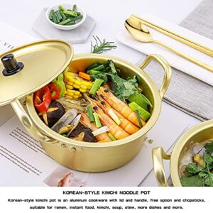 LNQ LUNIQI Korean Ramen Cooking Pot with Spoon Chopsticks, Alluminum Shin Ramyun Pot with Handles Fast Heating Instant Noodles Cooking Pot for Soup, Curry, Pasta and Stew （6.3in，Gold）