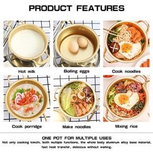 LNQ LUNIQI Korean Ramen Cooking Pot with Spoon Chopsticks, Alluminum Shin Ramyun Pot with Handles Fast Heating Instant Noodles Cooking Pot for Soup, Curry, Pasta and Stew （6.3in，Gold）