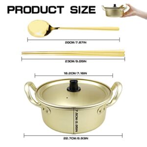 LNQ LUNIQI Korean Ramen Cooking Pot with Spoon Chopsticks, Alluminum Shin Ramyun Pot with Handles Fast Heating Instant Noodles Cooking Pot for Soup, Curry, Pasta and Stew （6.3in，Gold）