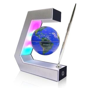 flagest magnetic levitation globe with led lights & touch control and pen, floating globes for educational home office desk bookshelf decor, birthday holiday christmas creative gift(3.3 inches globe)