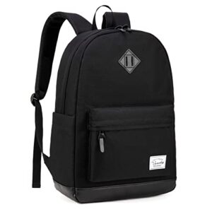 vaschy backpack for men women, water-resistant school backpack bookbag daypack for teens/college students plain black