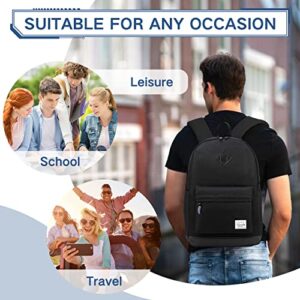 VASCHY Backpack for Men Women, Water-Resistant School Backpack Bookbag Daypack for Teens/College Students Plain Black