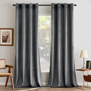 ANRODUO Grey Velvet Curtains 96 Inches Long Blackout Insulated Soundproof Curtain Panels for Living Room Privacy Grommet Window Drapes for Bedroom Luxury Curtains Room Decor W52 x L96 Set of 2