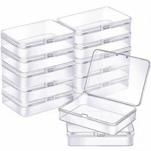 qeirudu 12 pack small plastic boxes with hinged lids, rectangle clear craft storage containers with lids plastic boxes for beads, jewelry and other small items (4.5 x 3.3 x 1.1 inch)