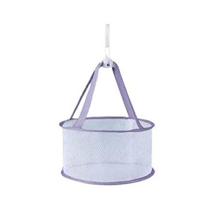 mini hanging drying net windproof, foldable makeup brush puff drying mesh rack basket with hook(no lid,purple)