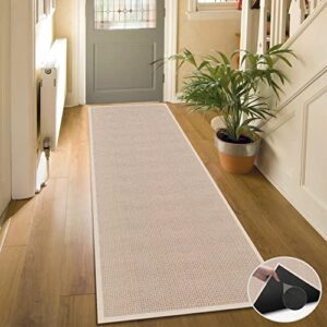 Washable Runner Mat with Rubber Backing, Super Absorbent Long Floor Non Slip Throw Rug for Hallway, Low Pile Large Runner Neutral Living Room Area Rug Carpet for Home, Beige