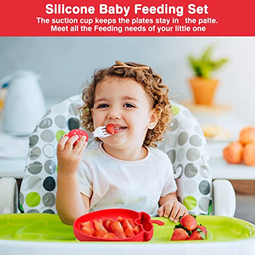 Pinko Coral Soft Silicone Baby Feeding Set, Baby Led Weaning Supplies, Baby Plates with Suction Divided, Baby Spoon Fork Set BPA Free, Microwave & Dishwasher Safe.