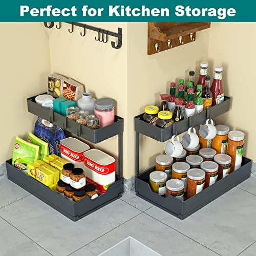 IRONBOX Under Sink Organizer, 2 Pack Pull Out Cabinet Bathroom Organizer L-shape Slide Out Sliding Shelf Under Cabinet Storage for Kitchen Bathroom Sink Organizers and Storage (2 Pack Black)