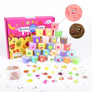 26 Pack Mini Butter Slime Kit, DIY Fruit Slime Toy for Kids, Super Soft and Non-Sticky, Party Favors and Stress Relief Toy for Girls and Boys.