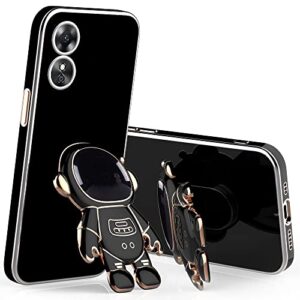 jancyu for oppo a17 case silicone with space astronaut kickstand, shockproof phone case oppo a17 with cute loopy cover for women with design (black)