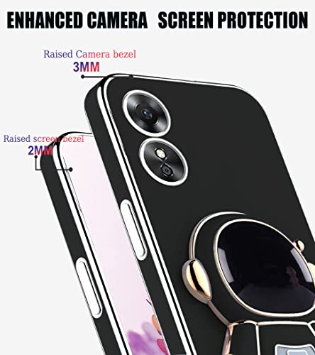 Jancyu for Oppo A17 Case Silicone with Space Astronaut Kickstand, Shockproof Phone Case Oppo A17 with Cute Loopy Cover for Women with Design (Black)