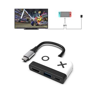 cenxaki portable switch dock for nintendo switch/switch oled, switch tv dock station with 4k hdmi usb 3.0 and pd 3.0 fast charging port compatiable with switch/steam deck/pc/laptop/pad/phone - white