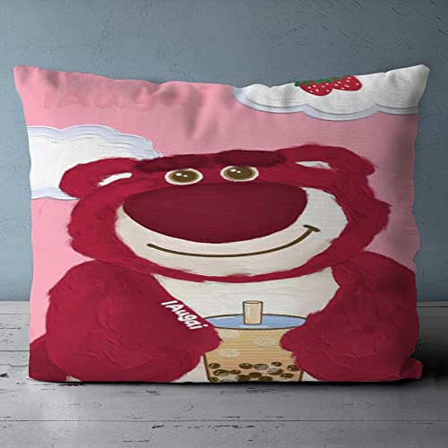 AKARDO Toys Anime Strawberry Lotso Bear Duvet Covers, Soft Microfiber Washed Duvet Cover Set 3 Pieces with Zipper Closure,Beding Set (04,Queen (90"x90"))