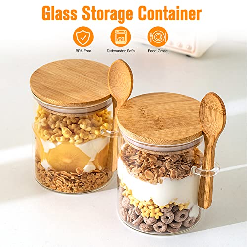 Airtight Glass Jars with Bamboo Lid & Spoons, 8Oz Glass Food Storage Containers, Overnight Oats Containers with Lids, Decorative Kitchen Jars for Coffee, Storage, Dry, Cookie, Candy, Tea. (8PCS)