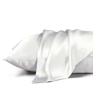 100% mulberry silk pillowcase for hair and skin, queen size silk pillow case 2 pack with hidden zipper, 20x30, set of 2, white