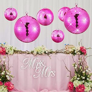 4 Pcs Large Pink Disco Ball Mirror Disco Ball 70s Mellow Pink Disco Ball Hanging Disco Ball Stage Lightning Effect Ball for 70s Theme Party DJ Stage Props Wedding Birthday Decoration(8", 6", 4")