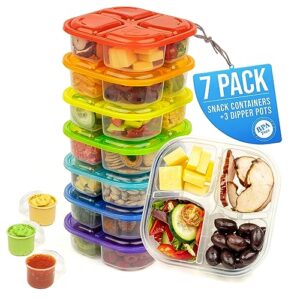 sanoearth snack containers [7 packs] lunch containers for kids | lunchable container | snack containers for kids | snack containers for adults | 3 dippers