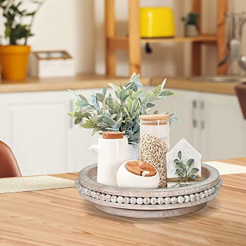 Farmhouse Lazy Susan Organizer for Cabinet,Decorative Tray Riser,Counter Lazy Susan Turntable Organizer with Beads,360 Degrees Rotating Display Stand for Spice Racks,Centerpiece Tray