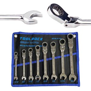 tr toolrock 8pcs flex-head ratcheting wrench set, sae ratcheting combination wrenches, chrome vanadium steel, 72-teeth construction with organizer bag, 5/16" 3/8" 7/16" 1/2" 9/16" 5/8" 11/16" 3/4"