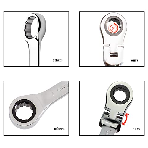 TR TOOLROCK 8pcs Flex-Head Ratcheting Wrench Set, SAE Ratcheting Combination Wrenches, Chrome Vanadium Steel, 72-Teeth Construction with Organizer Bag, 5/16" 3/8" 7/16" 1/2" 9/16" 5/8" 11/16" 3/4"