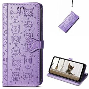 ccsmall for oppo a17 pu leather flip wallet case, cute cat dog cartoon style with card slots holder phone cover case for oppo a17 mg purple