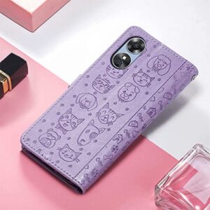 CCSmall for Oppo A17 PU Leather Flip Wallet Case, Cute Cat Dog Cartoon Style with Card Slots Holder Phone Cover Case for Oppo A17 MG Purple