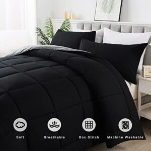 DOWNCOOL Queen Comforter Set -All Season Bedding Comforters Sets with 2 Pillow Cases-3 Pieces Bedding Sets Queen -Down Alternative Black/Grey Queen Size Comforter Sets(88"x90")