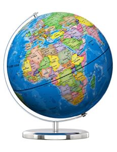 waldauge 13" world globe with stand, illuminated educational globes with hd printed map for kids classroom learning, led globe lamp with stable heavy metal base