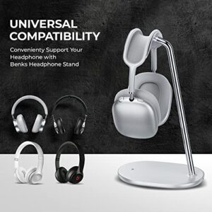 BENKS Headphone Stand, Airpods Max Stand, Desktop Headset Holder, Gaming Headset Accessories, Desk Earphone Stand for AirPods Max, Beats, Bose, Sony, Senheiser (White, Headphone Stand)