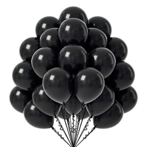 fotiomrg black balloons 12 inch, 50 pack black latex party balloons helium quality for birthday graduation baby shower halloween father's day party decorations (with black ribbon)
