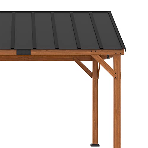 Outsunny 11' x 12' Hardtop Gazebo with Wooden Frame and Waterproof Asphalt Roof, Permanent Pavilion Gazebo Canopy, for Garden, Patio, Backyard, Deck, Porch, Brown